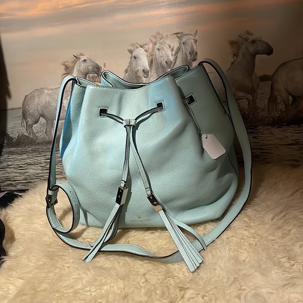 Kate Spade XL green leather bucket bag